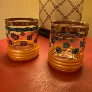 1950s Sakura Sango By Sue Zipkin Vintage MCM Bar Glasses Whisky Fun Gold Rocks